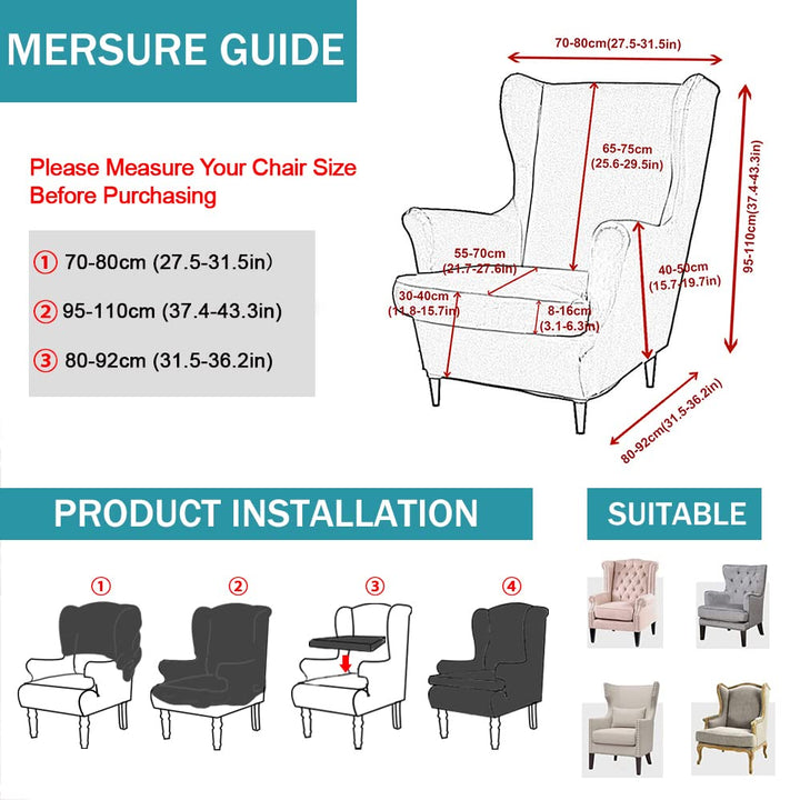 Wing Chair Slipcovers 2 Pieces Stretch Spandex Wingback