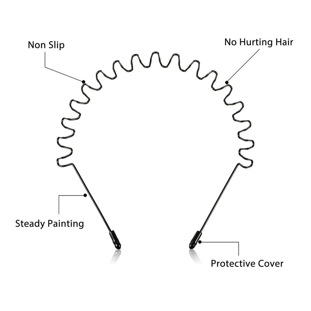 3 Pack Unisex Hair Band Metal Headband, Black Head Band Spring Wavy Nonslip Men Women Sports Fashion Headwear (Spring Wave)