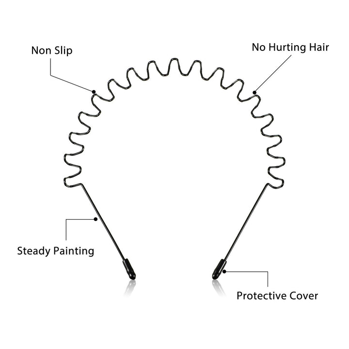 3 Pack Unisex Hair Band Metal Headband, Black Head Band Spring Wavy Nonslip Men Women Sports Fashion Headwear (Spring Wave)