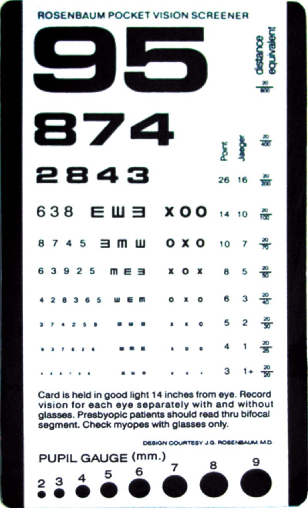 Grafco Pocket Size Plastic Eye Chart 6 3/8 x 3 1/2 Model # 1243 Personal Healthcare / Health Care