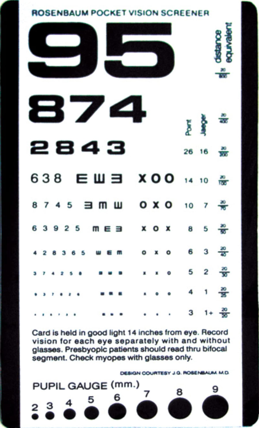 Grafco Pocket Size Plastic Eye Chart 6 3/8 x 3 1/2 Model # 1243 Personal Healthcare / Health Care