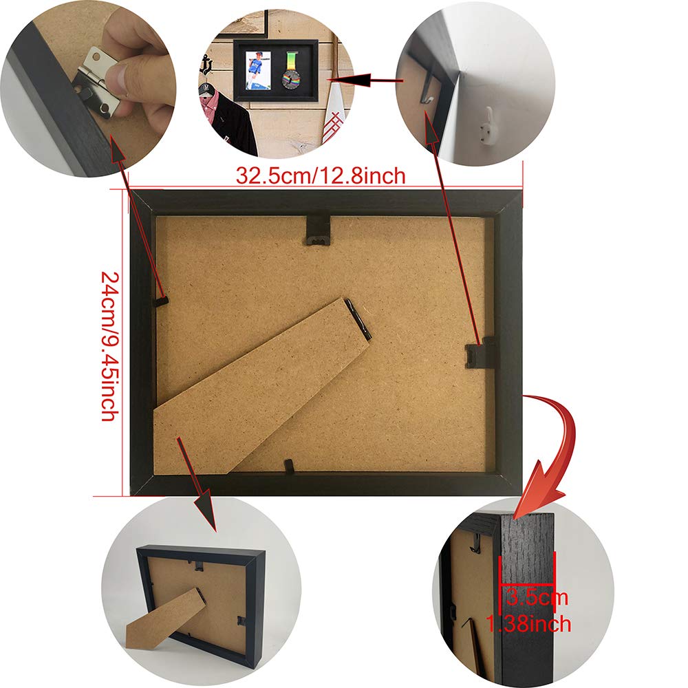 Medal Display Shadow Box - 3 Medal Display case - Perfect Medal Display for Runners, Marathon, Race Winner, Soccer, Football, Gymnastics &amp; All Sports (Black, A4)