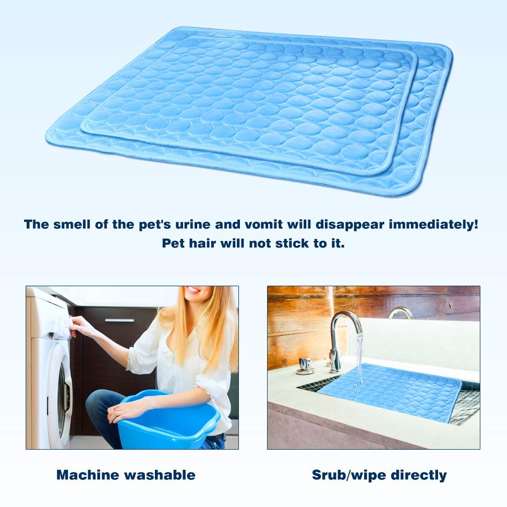 Washable Dog Cooling Mat Ice Silk Pet Self Cooling Pad Blanket for Indoor &amp; Outdoor Car Seats (Blue, 40x28 in)