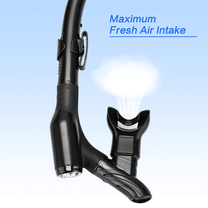 Snorkel Set, Anti-Fog Panoramic View Snorkel Mask and Anti-Leak Dry Snorkel Tube, Snorkeling Gear for Adults, Snorkel Kit Bag Included (Black)