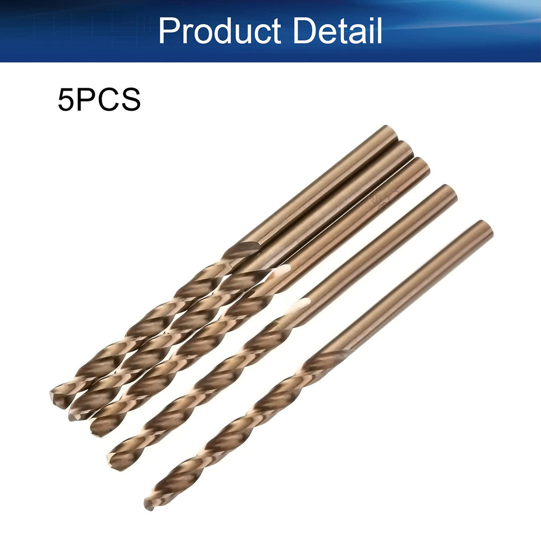 4mm HSS Straight Shank Cobalt Twist Drill Bit-Jobber Length Fully Ground Straight Shank – 5% Cobalt M35 Grade, Champagne for Stainless Steel Cast Iron 5PCS