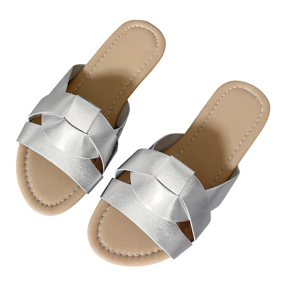 Women's Simple Flat Slides Sandals for Women Comfortable Slip On Summer Beach Sliders Casual Lady's Flat Sandals White US 9.5-10