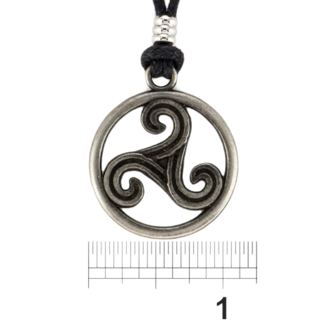 Triskelion Celtic Symbol (Trinity, Eternity) on Adjustable Black Cord Necklace