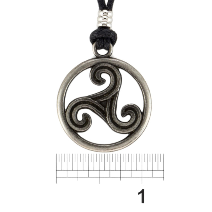 Triskelion Celtic Symbol (Trinity, Eternity) on Adjustable Black Cord Necklace