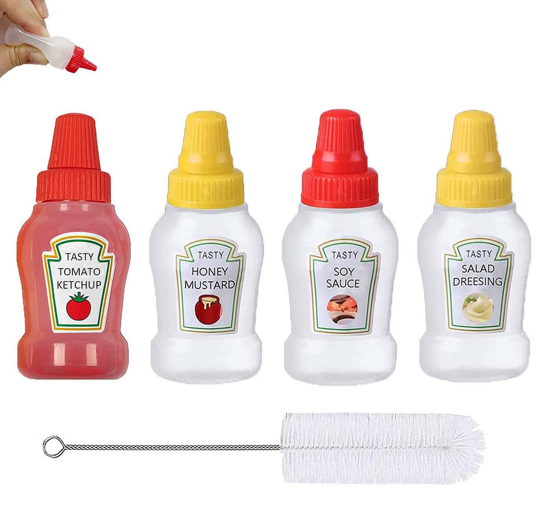 THYULIFE 4Pcs Mini Condiment Squeeze Bottles with Clean