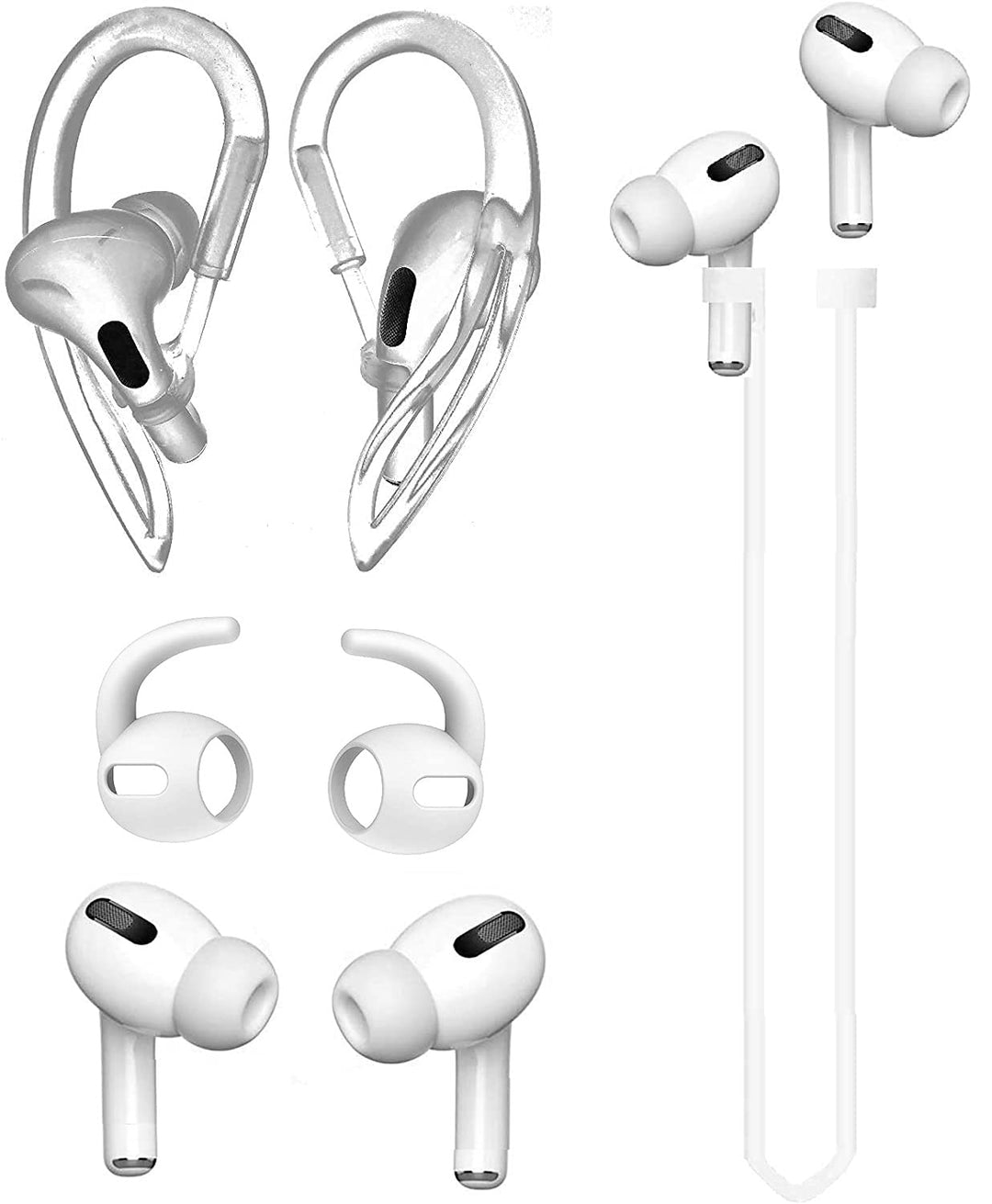 [Never Lose Your Air Pods Pro] Anti Slip Set, Sport Ear Hook Compatible with Air Pods Pro + Air Pods Pro Earbuds Ear Hooks Cover + Strap Compatible with Air Pods Pro [3in1] (White)