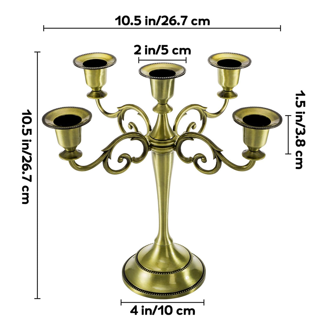 YOUEON 5 Arm Brass Candelabra, Candelabra Candle Holder, 10 Inch Tall Candlesticks Holder, Elegant Taper Candle Holder Centerpiece for Wedding, Church, Halloween, Dining, Home Decor