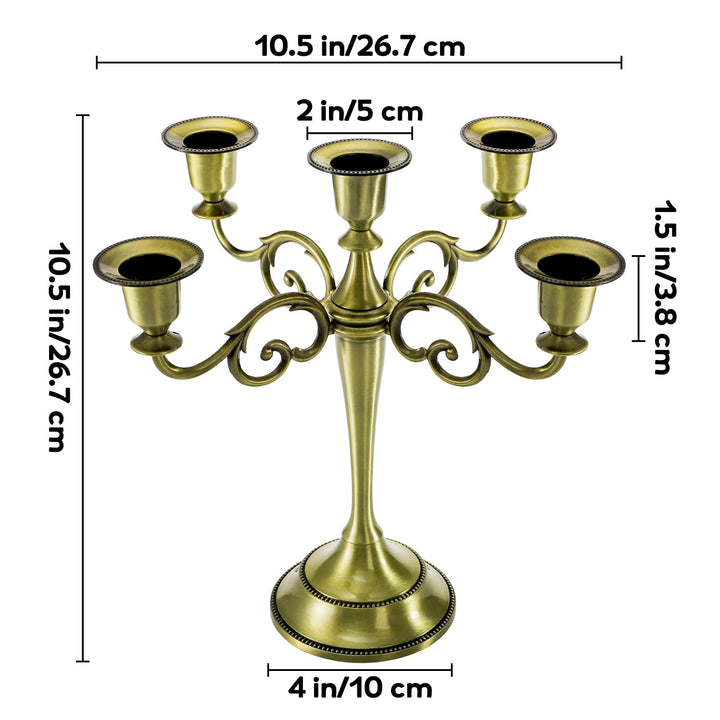 YOUEON 5 Arm Brass Candelabra, Candelabra Candle Holder, 10 Inch Tall Candlesticks Holder, Elegant Taper Candle Holder Centerpiece for Wedding, Church, Halloween, Dining, Home Decor