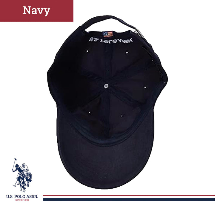U.S Polo Assn. Dad Hat, Adult Cotton Adjustable Baseball Cap with Curved Brim and Embroidered Horse Logo, Navy,One Size