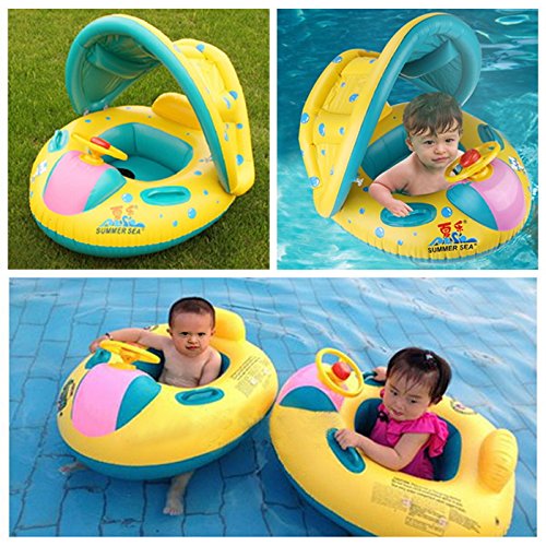 Baby Swimming Float, Baby Pool Float with Canopy, Inflatable Infant Pool Swimming Boat with Sunshade, Babies Swimming Float, Baby Pool Toy
