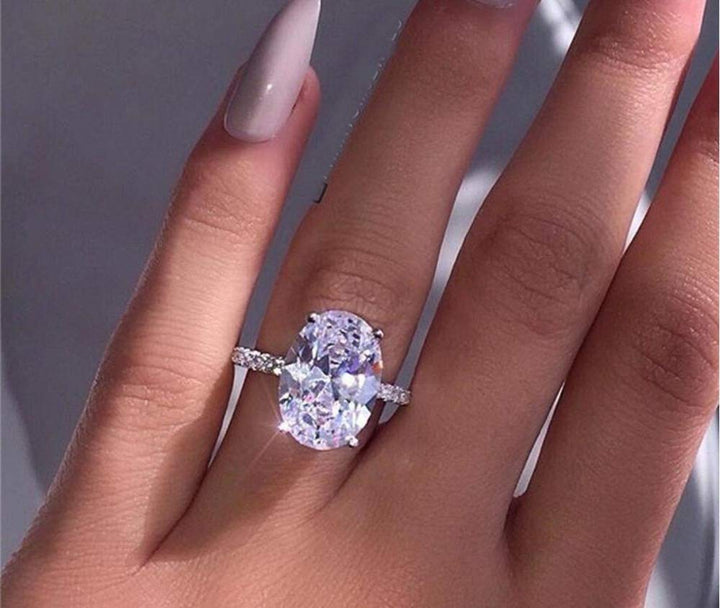 Classic Promise Ring 925 Sterling Silver Oval Cut 3ct AAA CZ Zircon Engagement Rings for Women Cubic Zirconia Promise Halo Solitaire Engagement Ring Size 6-10 (US Code 9)