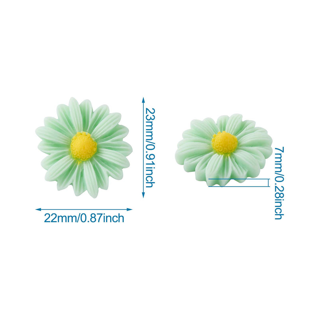 20Pcs Flatback Resin Daisy Flower Cabochons Deco 23x22mm Random Mixed Colors Undrilled Floral Cameo Charms for Scrapbooking Embellishments Craft Jewelry Making