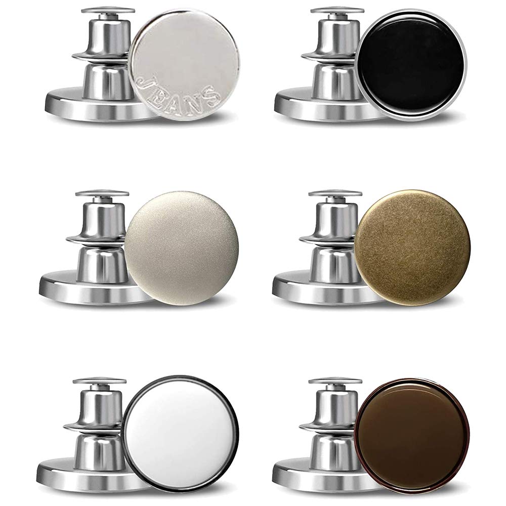 1 Set 12pcs Perfect Fit Button Pins for Jeans, Detachable and Removable Jean Button Pins No Sew, Adjustable Metal Buttons can Increase or Decrease The Waist of Any Pants by 1 inch in a Few Seconds