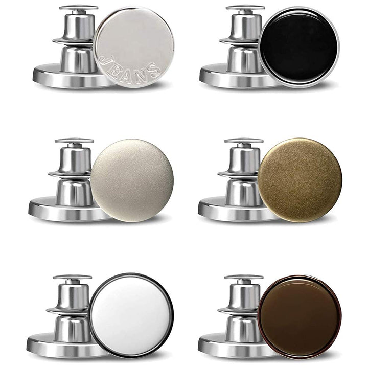 1 Set 12pcs Perfect Fit Button Pins for Jeans, Detachable and Removable Jean Button Pins No Sew, Adjustable Metal Buttons can Increase or Decrease The Waist of Any Pants by 1 inch in a Few Seconds