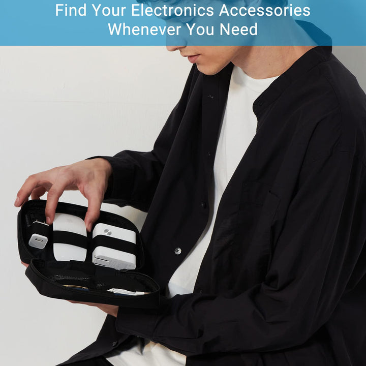 Purevave Electronics Organizer, Tech Organizer Pouch, Tech Travel Organizer, Compact Small Travel Cable Organizer for Cord, Phone Charger, USB Drive, SD Card and Power Bank Black