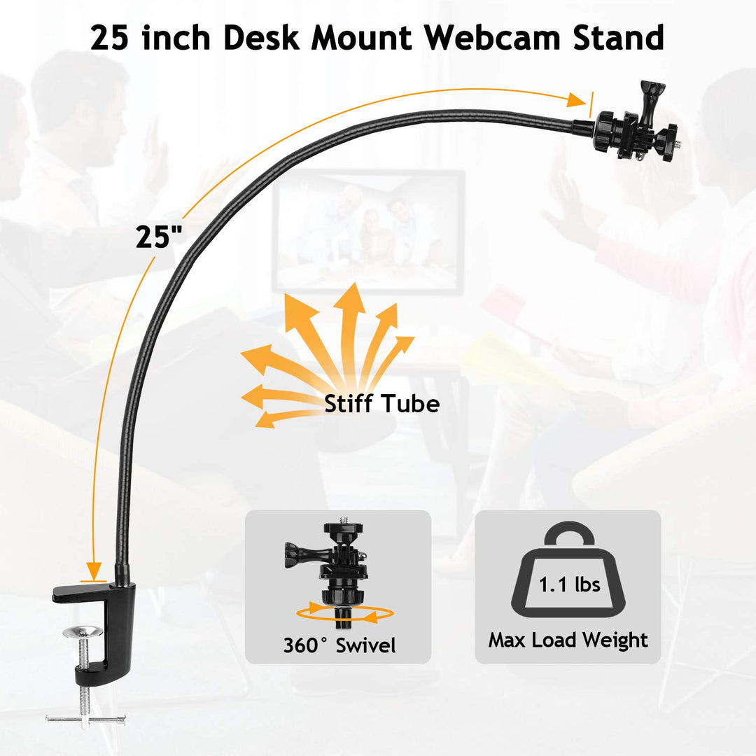 25 Inch Webcam Stand - Enhanced Desk Jaw Clamp with Flexible Gooseneck Stand for Logitech Webcam C920,C922,C922x,C930,C615,C925e,Brio 4K AMWS02