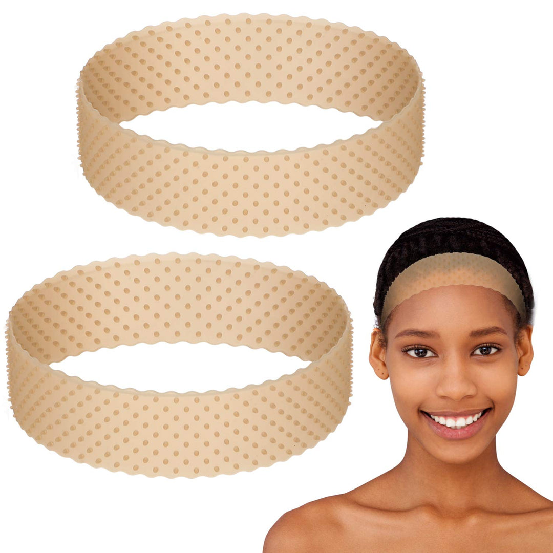 2 Pieces Non-slip Wig Grip Band Adjustable Silicone Wig Headband Seamless Wig Headband Holder for Men Women Sports Yoga (Light Brown)