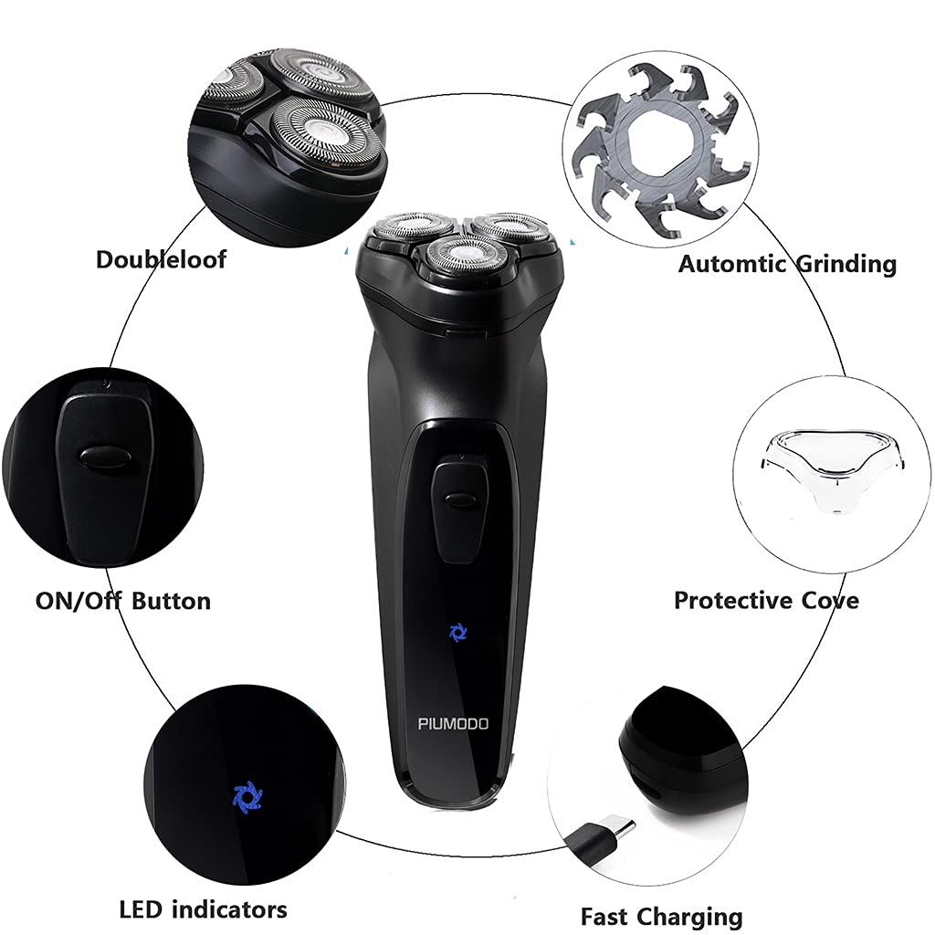 , Men Electric Rotary Shaver ,face Hair Rechargeable Black Razors for Men,Portable Grooming kit Trimmer,Blade Washable