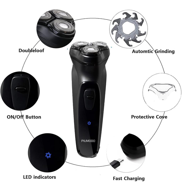 , Men Electric Rotary Shaver ,face Hair Rechargeable Black Razors for Men,Portable Grooming kit Trimmer,Blade Washable