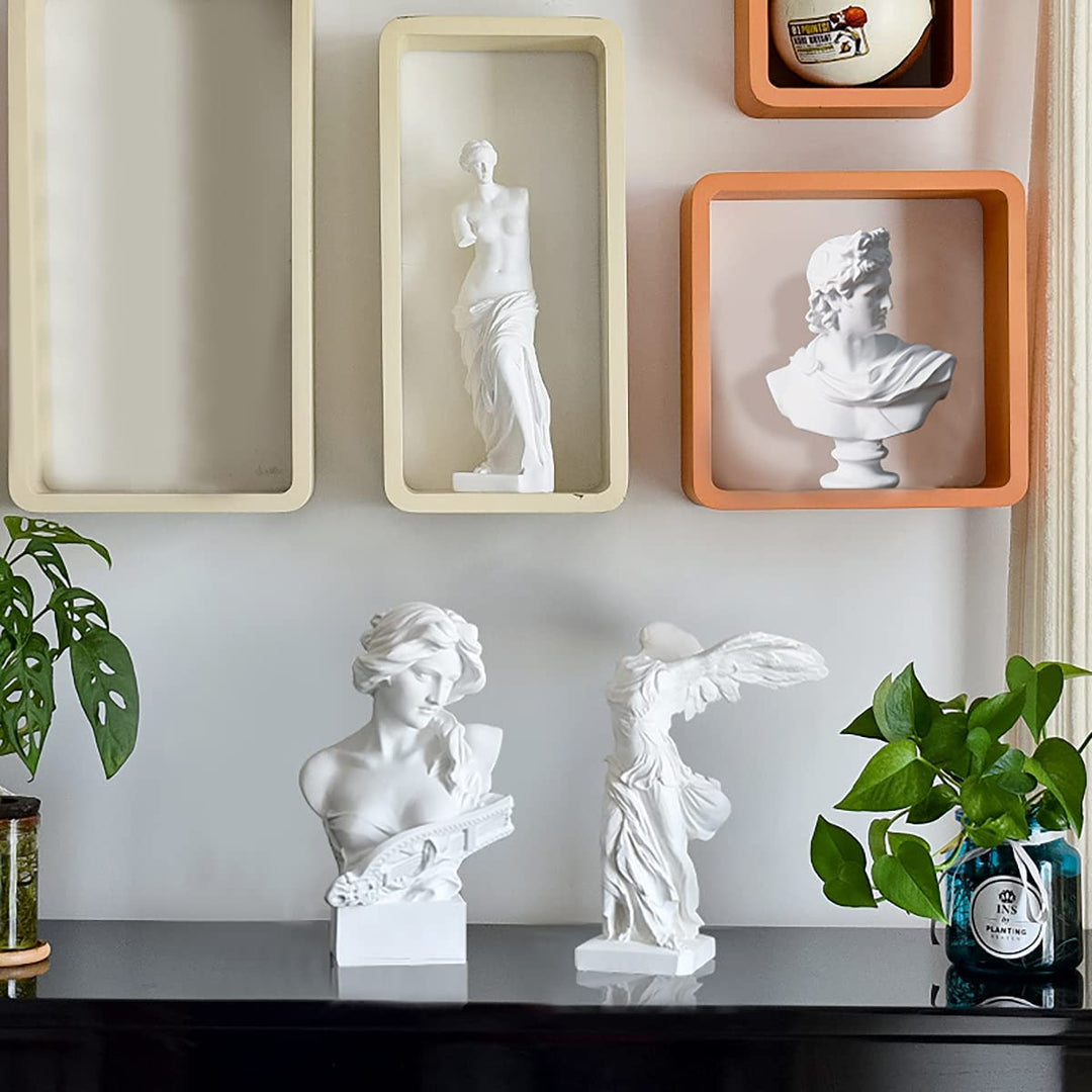 White Greek Goddess Resin Sculpture Statue for Home Decor (6.2 inches, Music Theme)