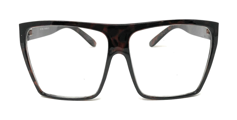 Tortoise Super Oversized Eyeglasses Flat Top Square Cle