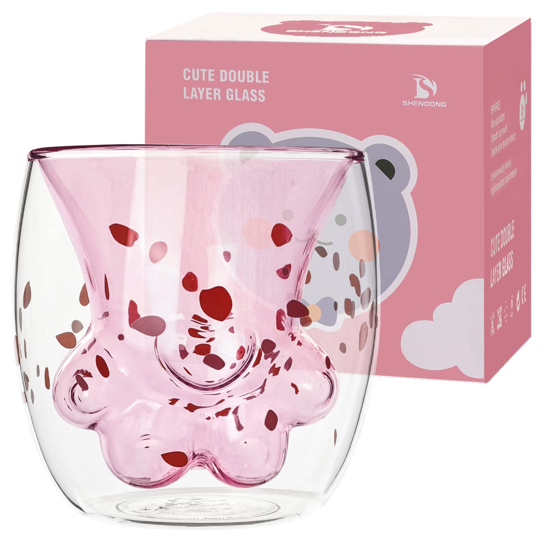 Cute Cat Claw Cup Pink Cherry Printing Paw Mug Cat Foot Claw Print Mug Double Wall Insulated Glasses Espresso Cup Mug Glass Cup Coffee Cups Milk Mug Tea Whiskey Cup Cat Paw-Shaped mug