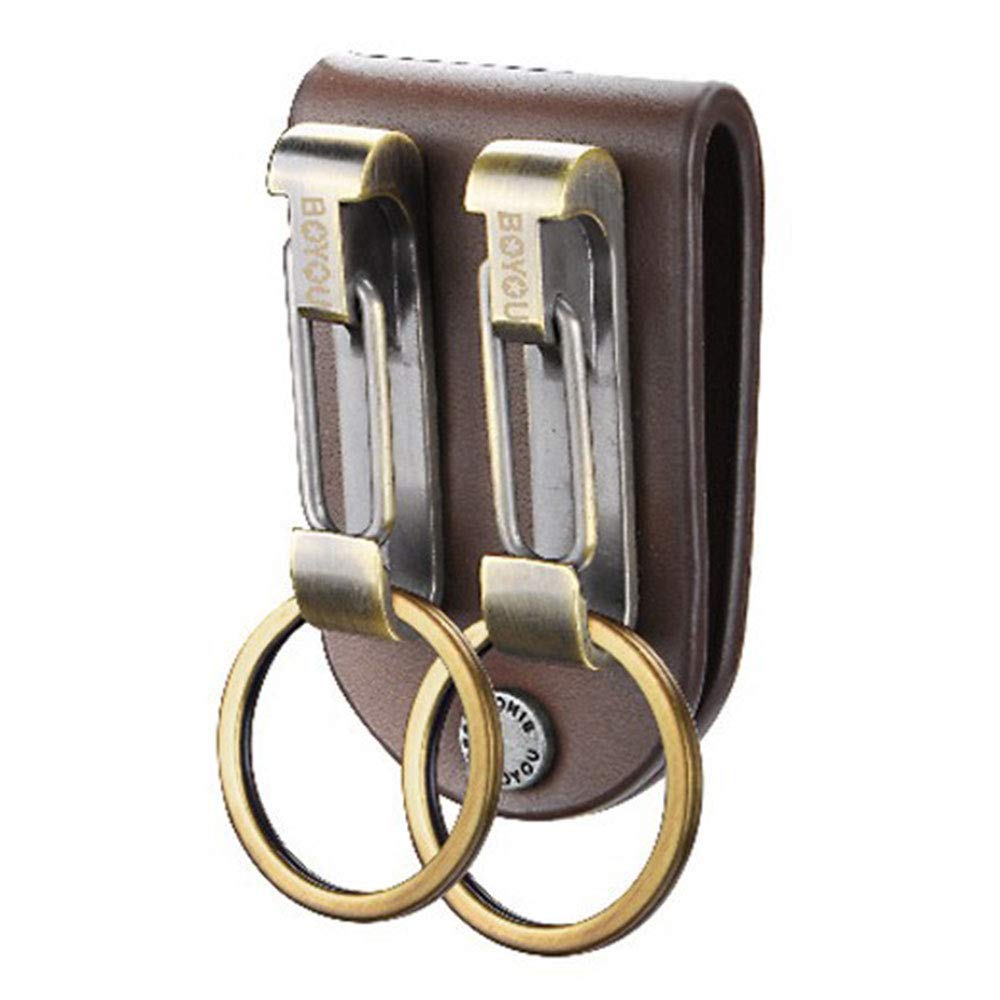 Stainless Steel Keyring Security Belt Clip Key Chain Useful Keychain (BY702,Leather,1Pack)