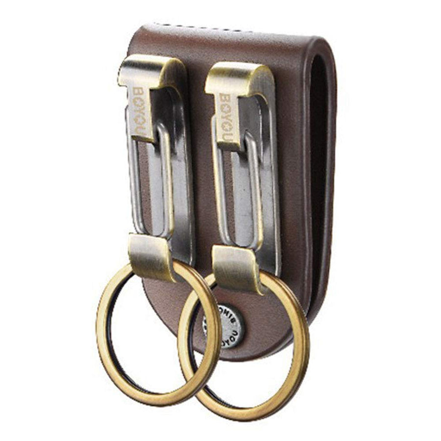 Stainless Steel Keyring Security Belt Clip Key Chain Useful Keychain (BY702,Leather,1Pack)