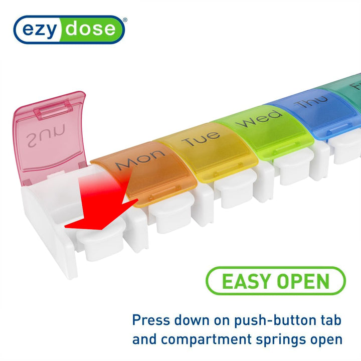 Ezy Dose Weekly (7-Day) Travel Pill Planner with pop-outs in Assorted Colors (6 pack)