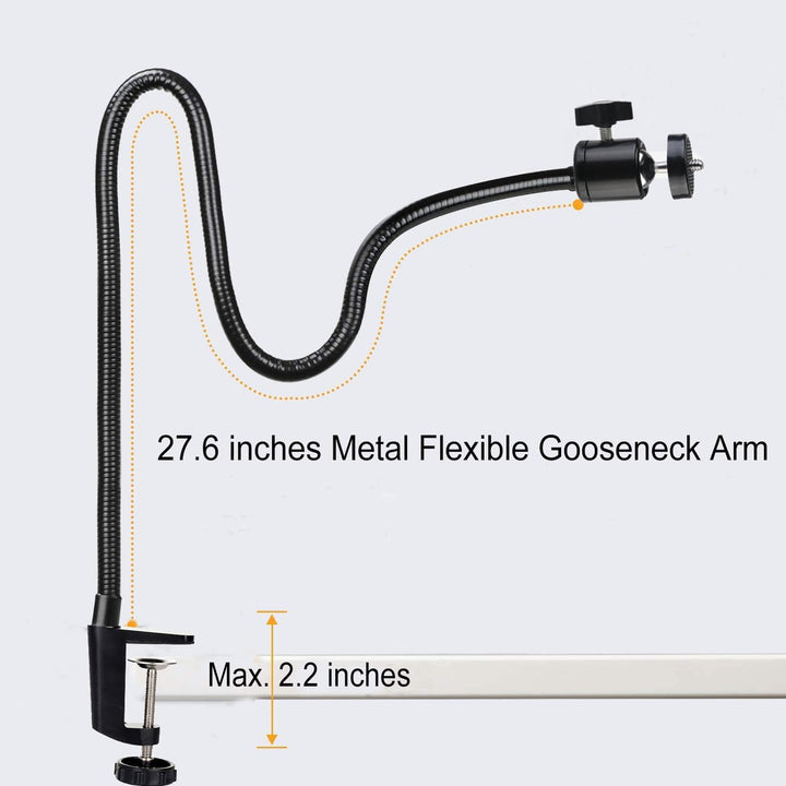 28inch Desk Gooseneck Webcam Stand with Universal Phone Clip Holder Compatible with Logitech Brio 4K C922X C922 C920 C615 C930 C930e DSLR Cameras Andorid Smart Phones
