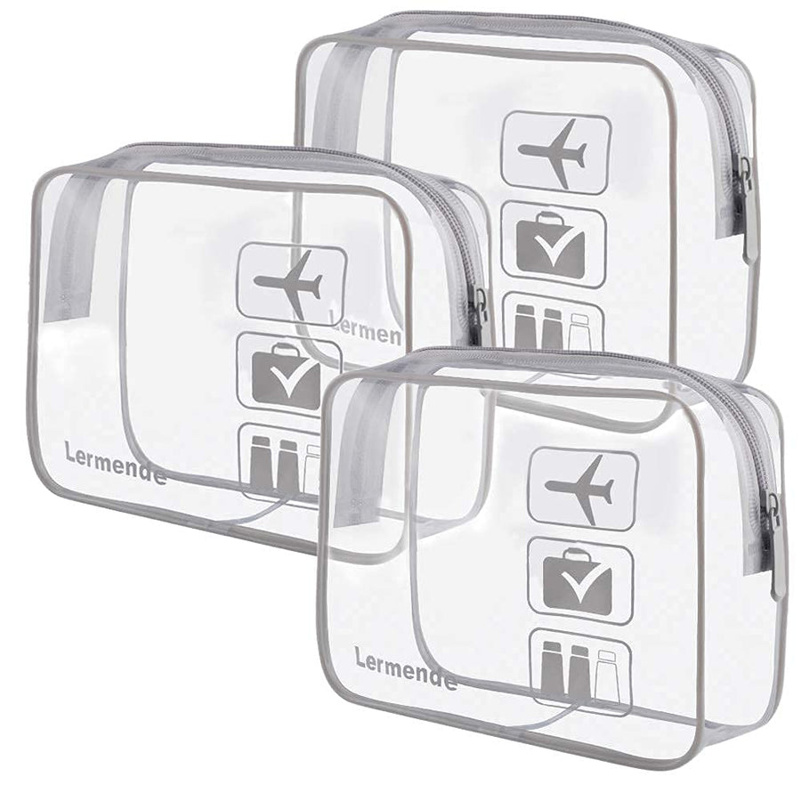 Clear Makeup Bag, TSA Approved Makeup Bag Organizer & Cosmetic Bag for Women With Zipper, Quart Size Carry On Clear Toiletry Bag Airport Compliant Toiletries For Travel (Grey)