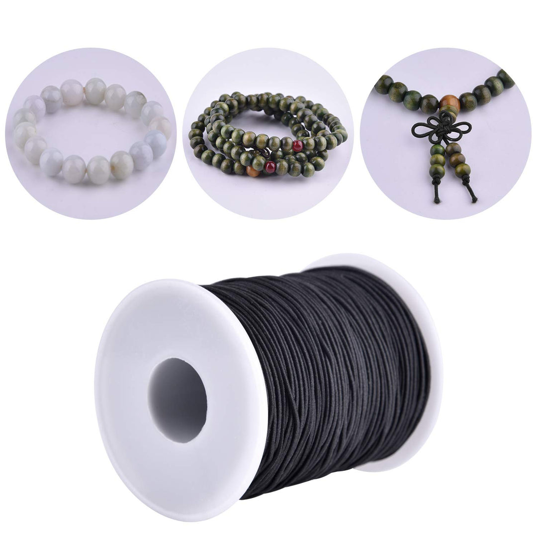 Elastic String Cord, 2 Roll 1 mm Elastic Thread Beading String Cord for Jewelry Making Bracelets Beading 109 Yards Each Roll (White and Black)