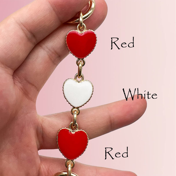 2Pcs Bag Straps Extender,Purse Heart Shape Chain Strap Extender,for Crossbody Handle Shoulder Bag Ect(Red White Red)