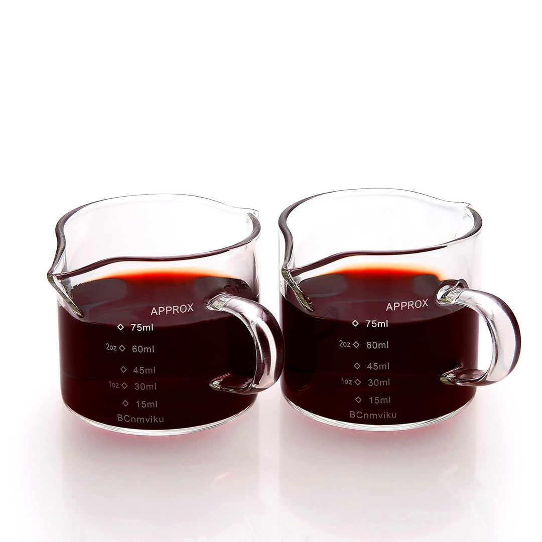 2 Pack 75ML/2.5OZ Double Spouts Measuring Triple Pitcher Milk Cup with Handle Espresso Shot Glasses Parts Glass