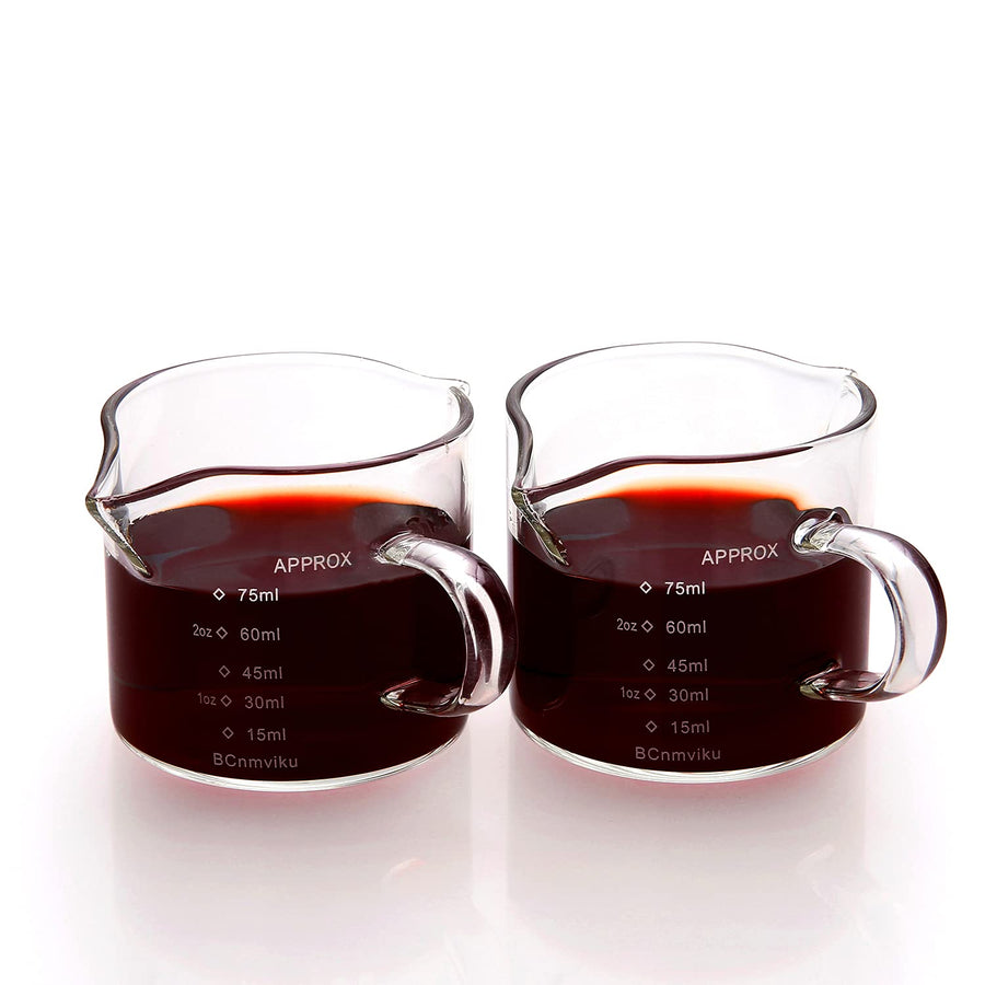 2 Pack 75ML/2.5OZ Double Spouts Measuring Triple Pitcher Milk Cup with Handle Espresso Shot Glasses Parts Glass