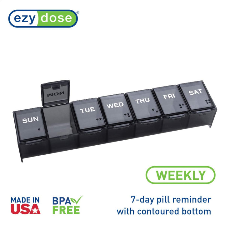 EZY DOSE Travel 7Day Pill Medicine Vitamin Organizer Box Weekly Large Compartments, Purple - Made in the USA