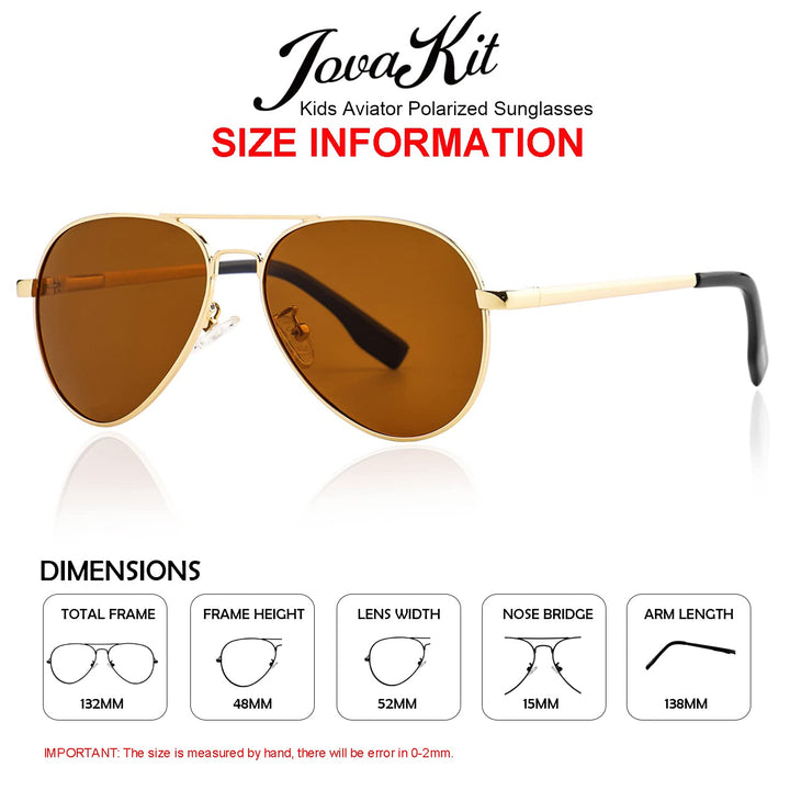 Kids Small Polarized Aviator Sunglasses for Girls and Boys Age 4-16 (Gold/Brown)