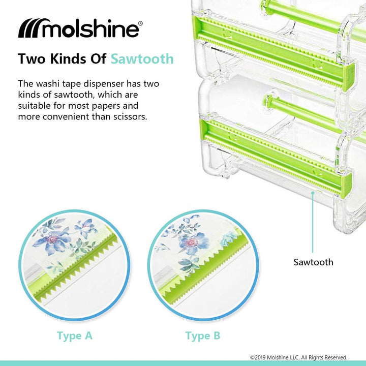 2 Pack Transparent Desktop Multi Washi Masking Tape Storage Dispenser,Tape Cutter,Tape Roll Holder (Not Include Masking Tape) (Brown)