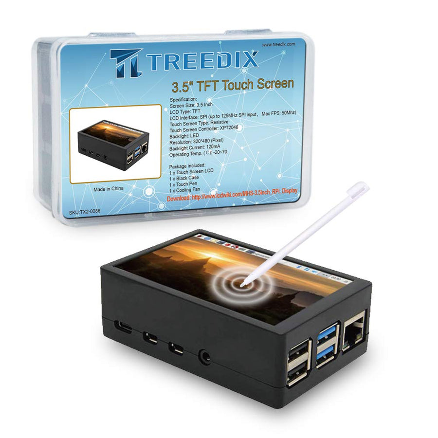 3.5 inch TFT Touch Screen Module 320x480 Resolution LCD Display Compatible with Raspberry Pi 4B/3B/3B+ with Touch Pen ABS Case and Cooling Fan Compatible with Raspberry Pi 4B