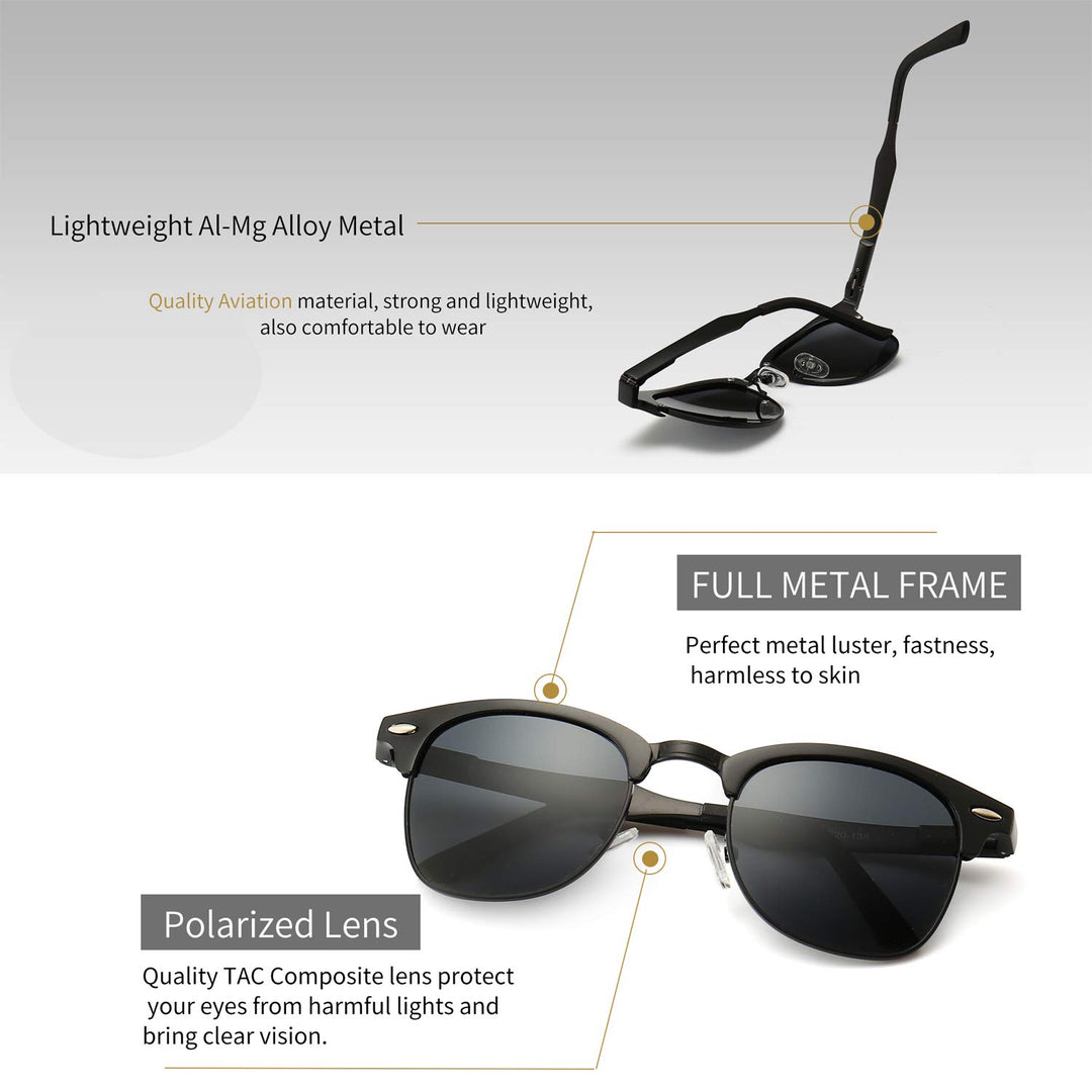 SUNGAIT Classic Half Frame Retro Sunglasses for Women M