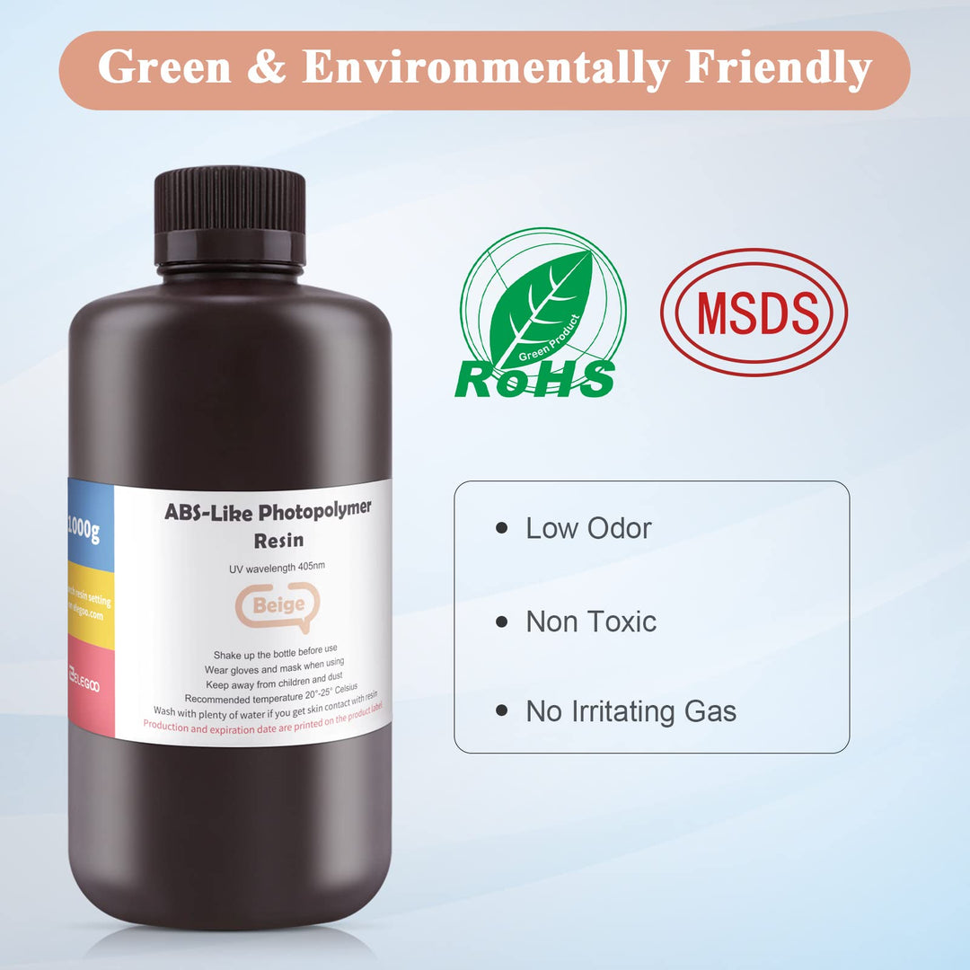 ELEGOO ABS-Like Resin Rapid UV Curing 405nm Standard Photopolymer Resin ABS 3D Resin High Precision Non Brittle Non Toxic for LCD 3D Printer Translucent 1000G