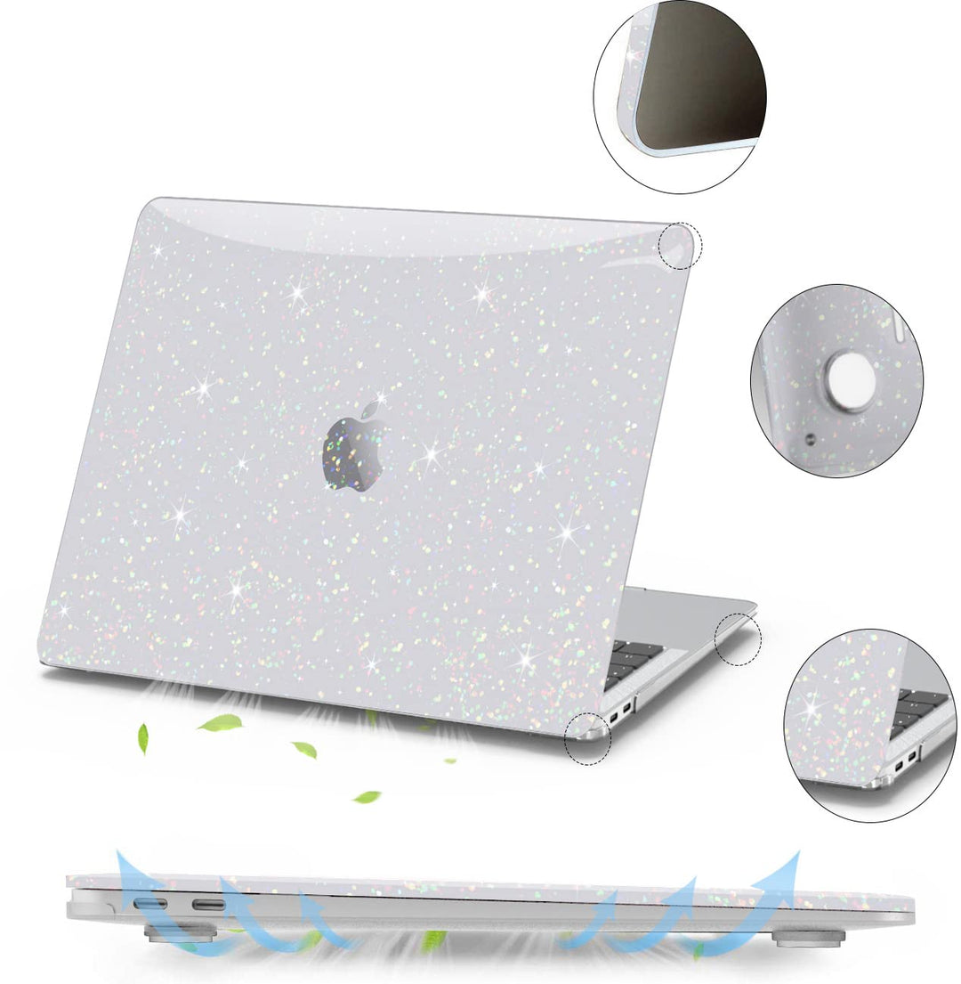 Anban Compatible with MacBook Pro 13 inch Case 2024 2023 2022 2021 2020 2019 2018-2016 M2 M1 A2338 A2251 A2289 A2159 A1989 A1706,Glitter Hard Shell Case+Keyboard Cover+Screen Protector, Shiny Clear