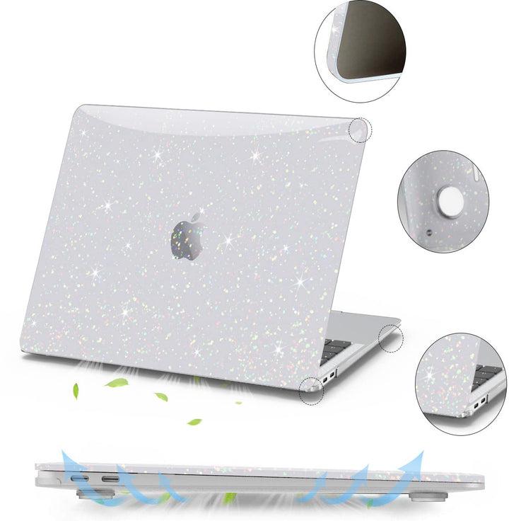 Anban Compatible with MacBook Pro 13 inch Case 2024 2023 2022 2021 2020 2019 2018-2016 M2 M1 A2338 A2251 A2289 A2159 A1989 A1706,Glitter Hard Shell Case+Keyboard Cover+Screen Protector, Shiny Clear