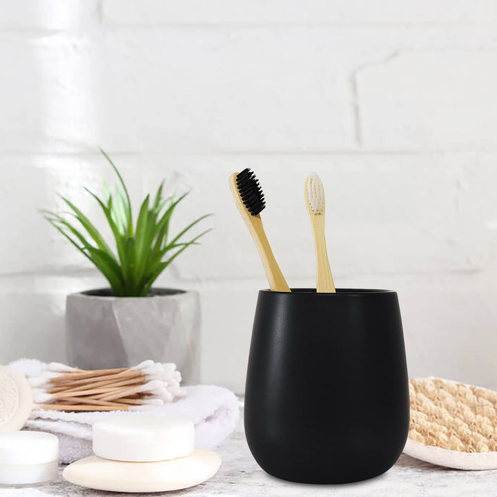 2 Pcs Matte Black Toothbrush Holders, Ceramic Tooth Brushing Organizer Stand for Toothpaste, Makeup Brush, Cutlery, Bathroom Decor, Countertop Dresser Storage