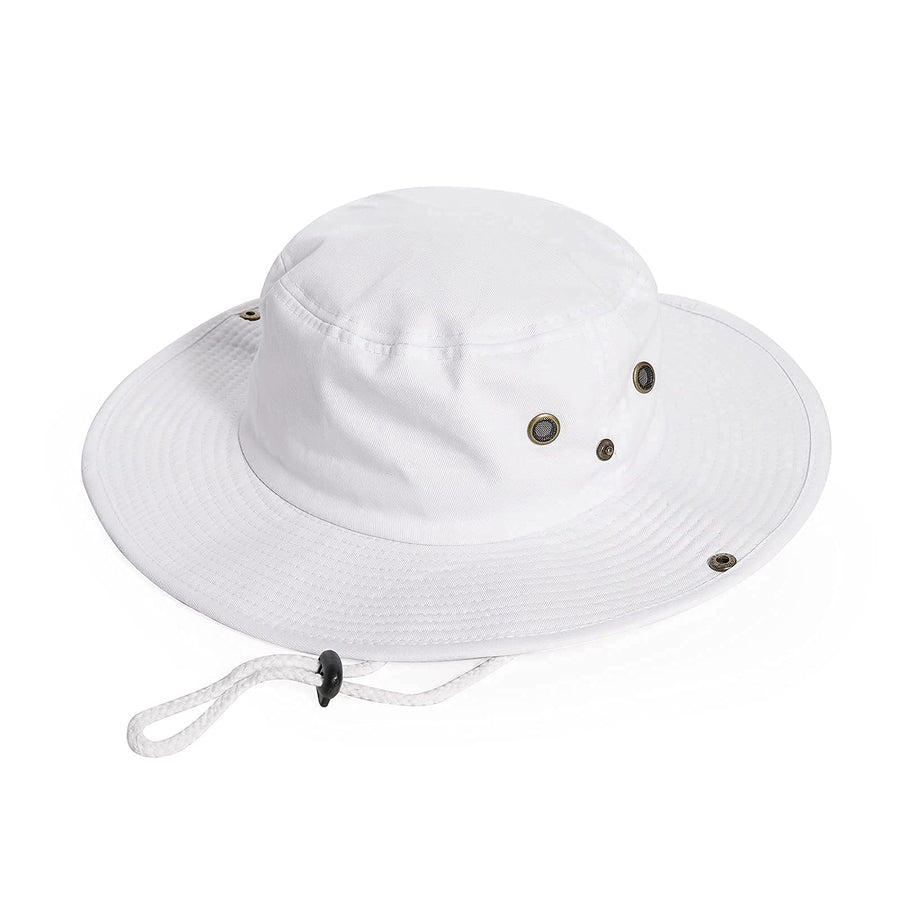 Cotton Sun Hat for Men and Women Wide Brim Foldable Sun Boonie Hunting Fishing Safari Bucket Hat(7 1/2 Size), White, Medium-Large