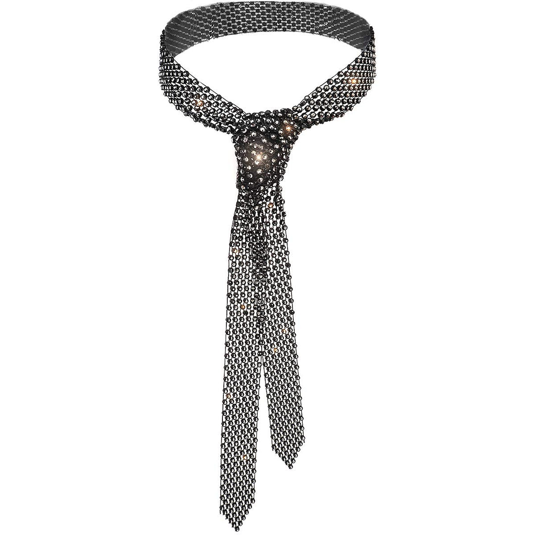Rhinestone Neck Tie Gift for Women Black